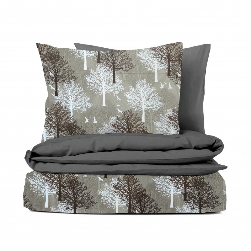 Ervi bavlněné povlečení oboustranné - stromy na hnědém /šedé