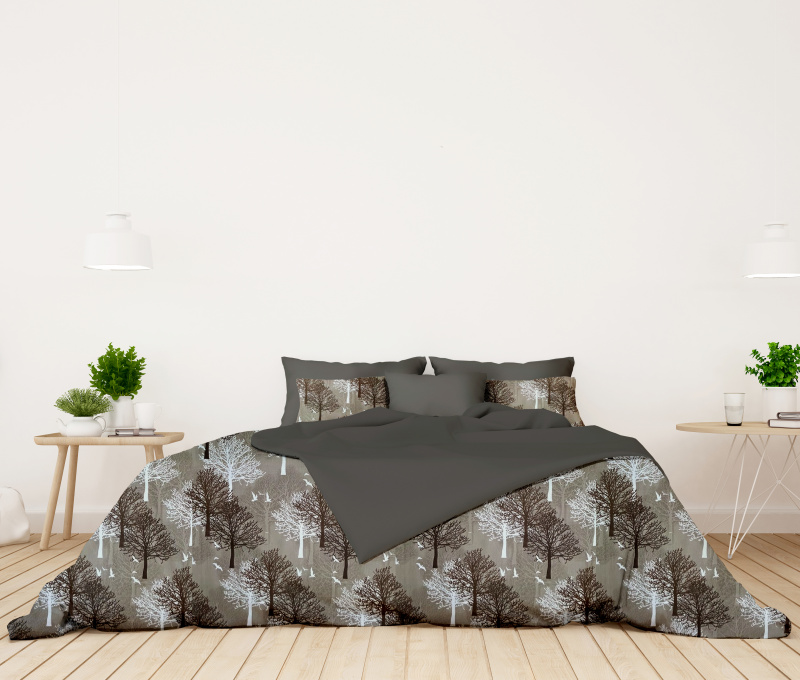 Ervi bavlněné povlečení oboustranné - stromy na hnědém /šedé