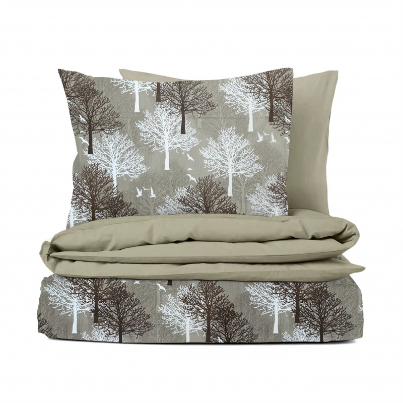 Ervi bavlněné povlečení oboustranné - stromy na hnědém /béžové