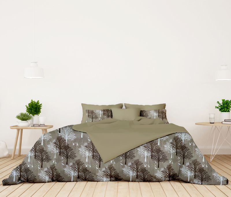 Ervi bavlněné povlečení oboustranné - stromy na hnědém /béžové