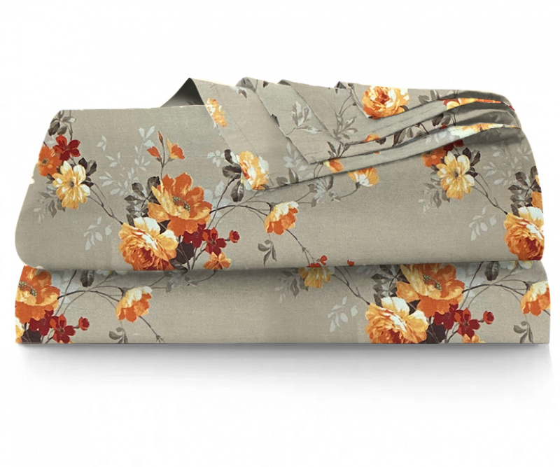 Ervi bavlněné prostěradlo - oranžové květy na béžovém