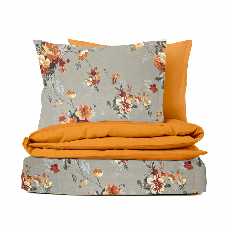 Ervi bavlněné povlečení oboustranné - oranžové květy na béžovém/oranžové