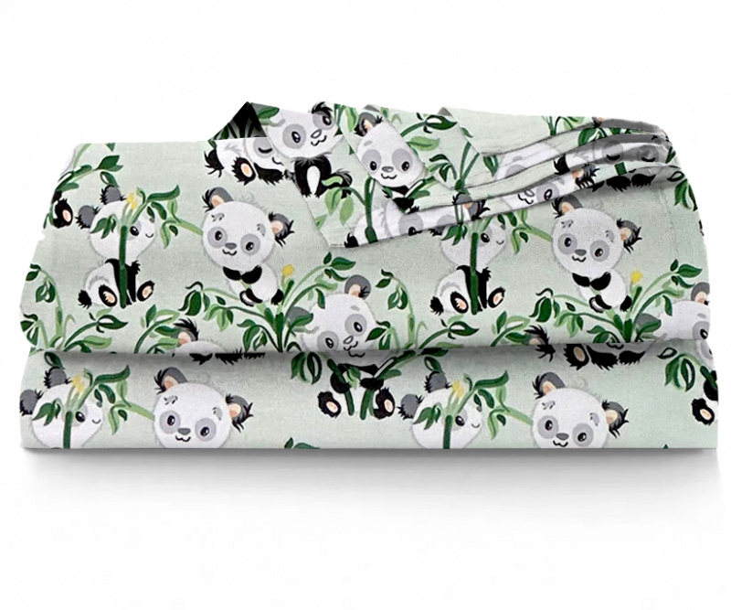 Ervi bavlněné prostěradlo - pandy na zeleném