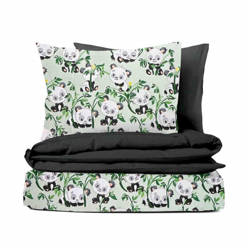 Ervi bavlněné povlečení oboustranné - pandy na zeleném /černé