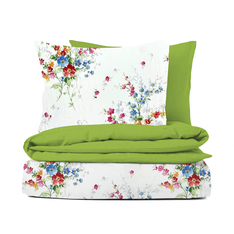Ervi bavlněné povlečení oboustranné - barevné kytice/zelené