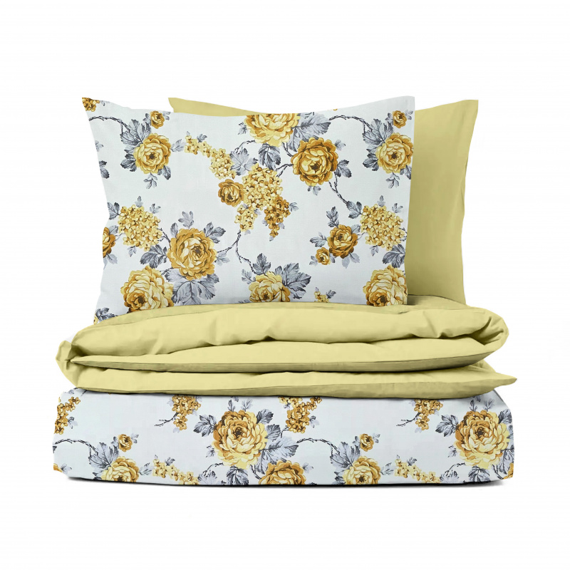 Ervi bavlněné povlečení oboustranné - žluté květy na bílém/světle žluté