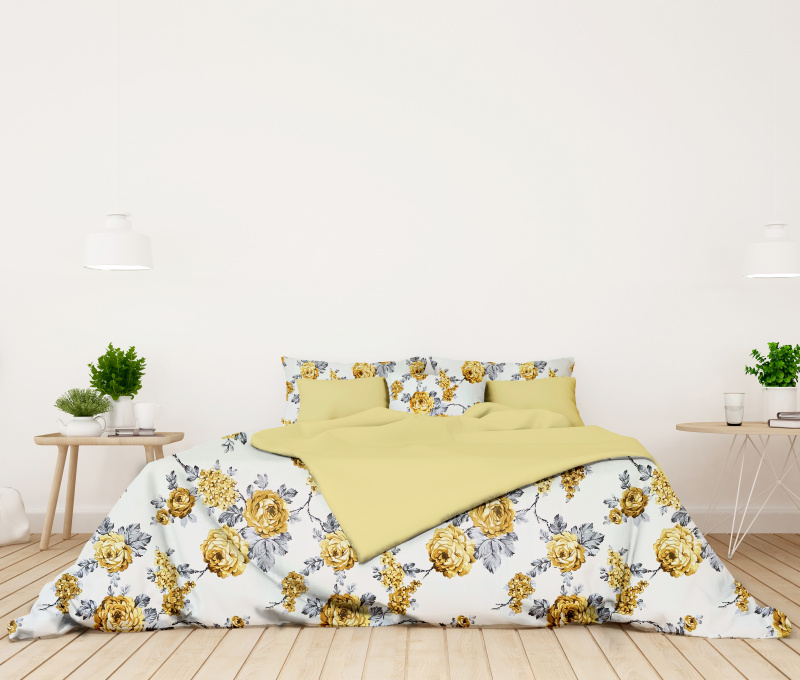 Ervi bavlněné povlečení oboustranné - žluté květy na bílém/světle žluté