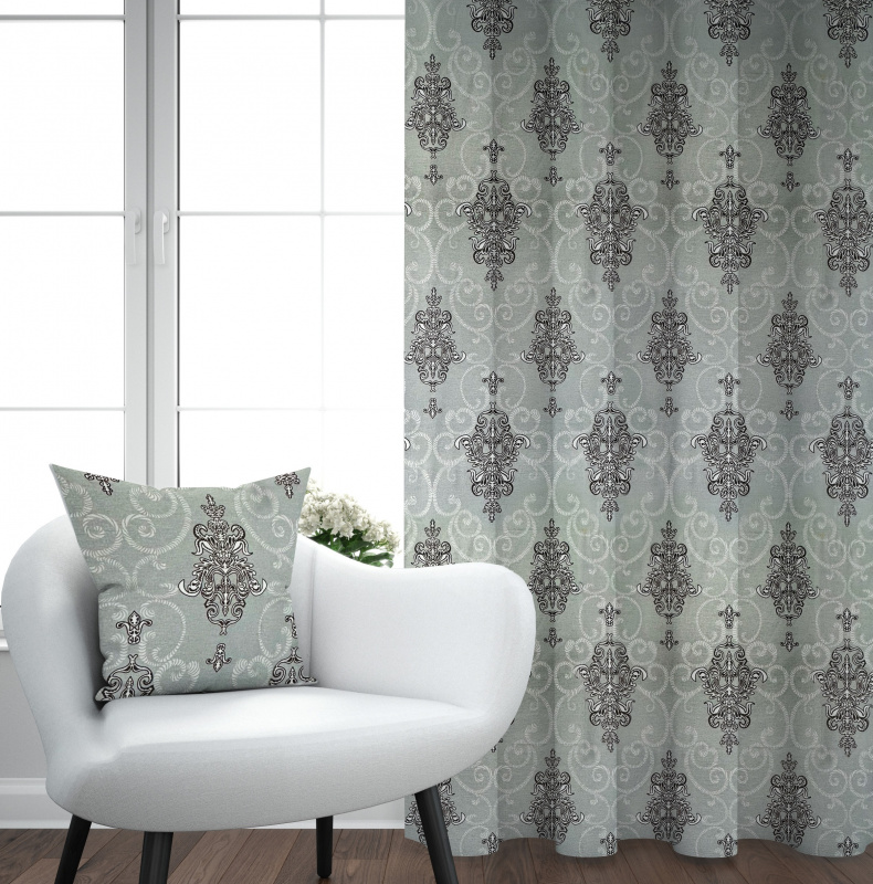 Ervi bavlněný závěs - ornament na šedém