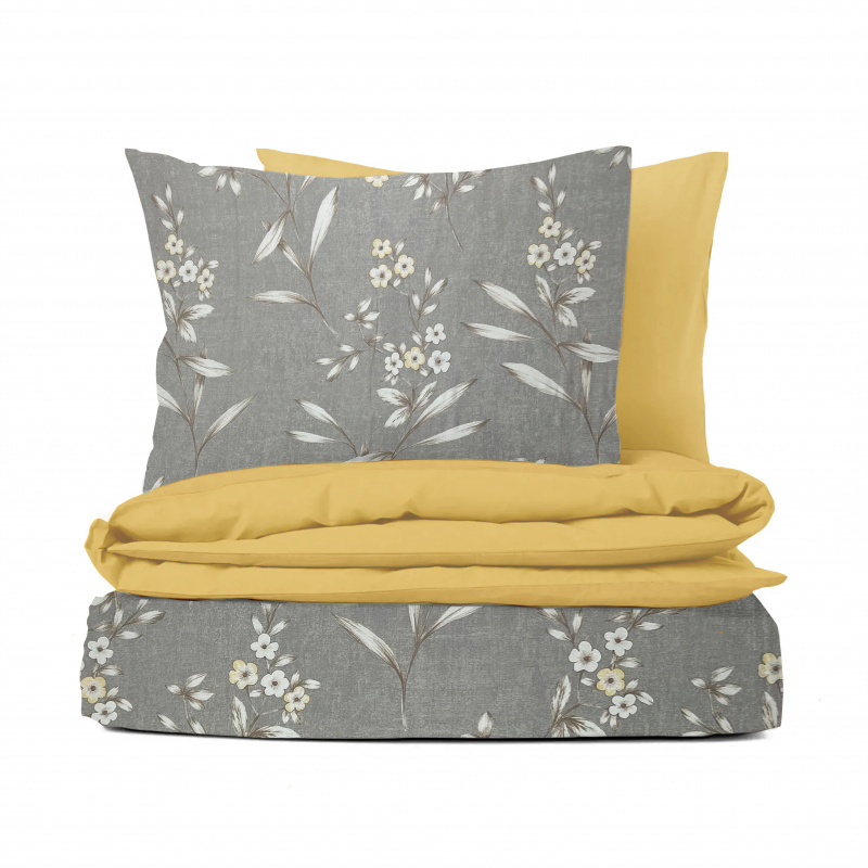 Ervi bavlněné povlečení oboustranné -  květinky na šedém/žluté