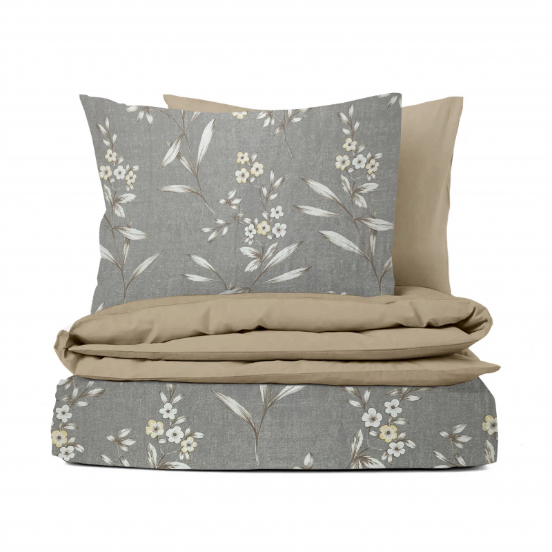Ervi bavlněné povlečení oboustranné -  květinky na šedém/hnědé