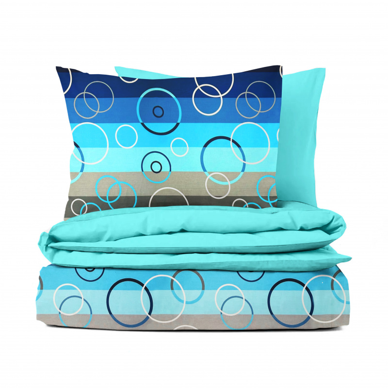 Ervi bavlněné povlečení oboustranné - Kruhy na modrém/svetle modré