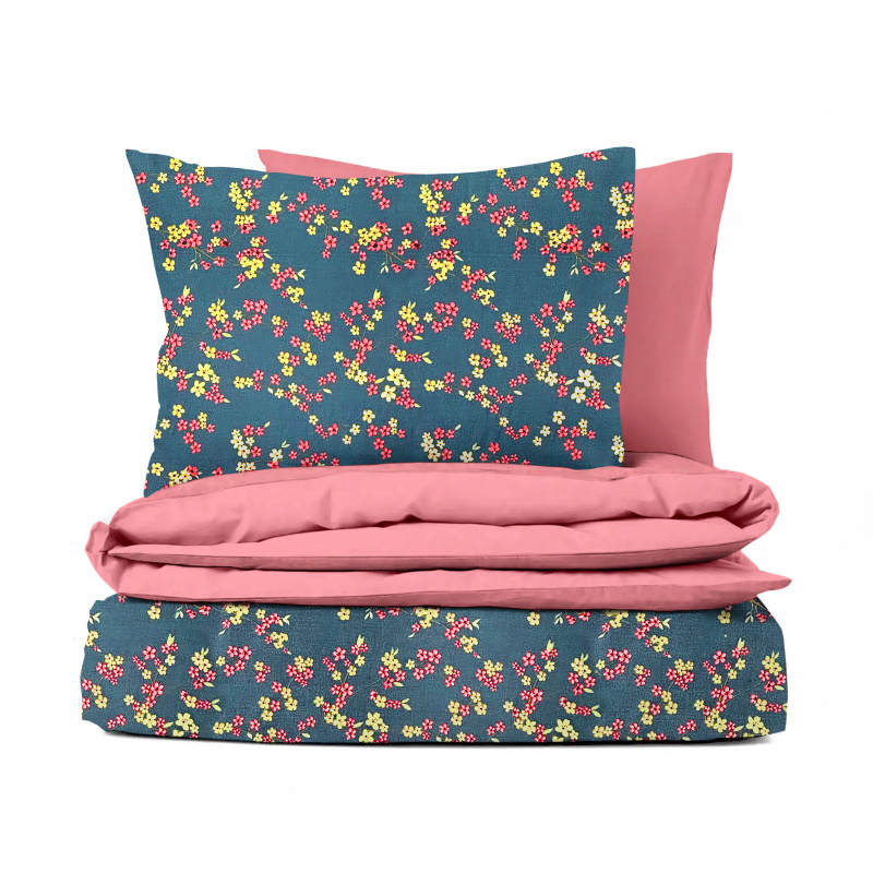 Ervi bavlněné povlečení oboustranné - květ na modrém/rúžové