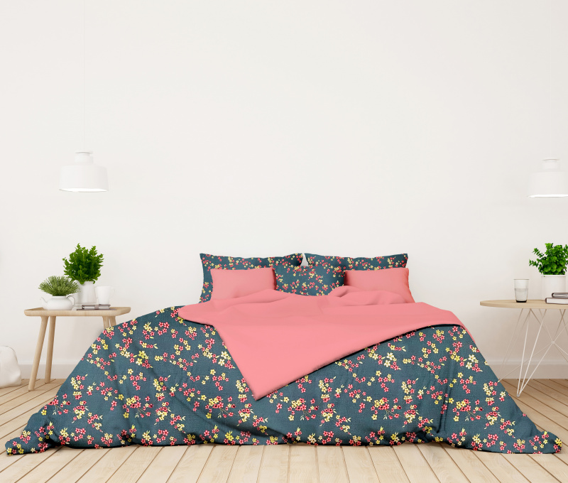 Ervi bavlněné povlečení oboustranné - květ na modrém/rúžové