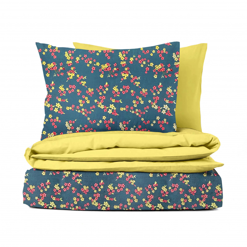 Ervi bavlněné povlečení oboustranné - květ na modrém/žluté