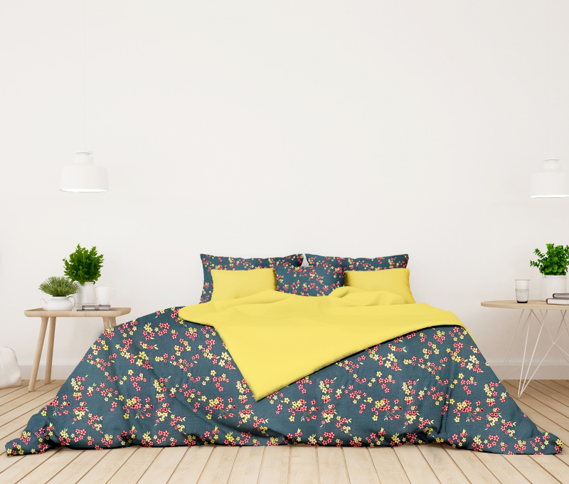 Ervi bavlněné povlečení oboustranné - květ na modrém/žluté