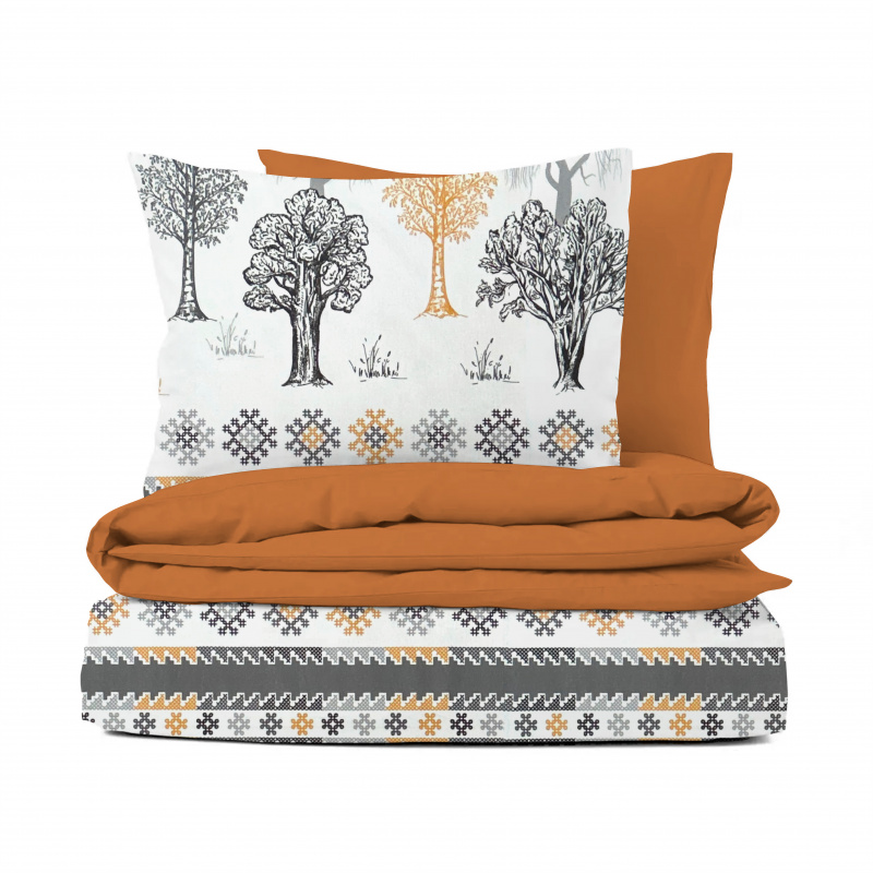 Ervi bavlněné povlečení oboustranné - stromy na bílém/oranžové