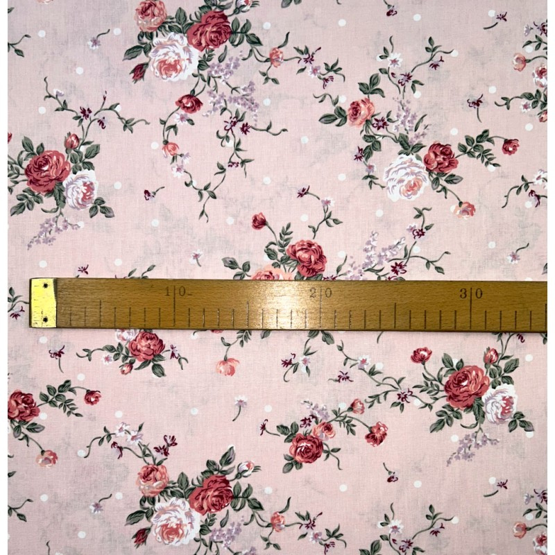 Ervi Bavlněná látka/plátno š.240cm  růžičky na růžovém - 26280-8, metráž