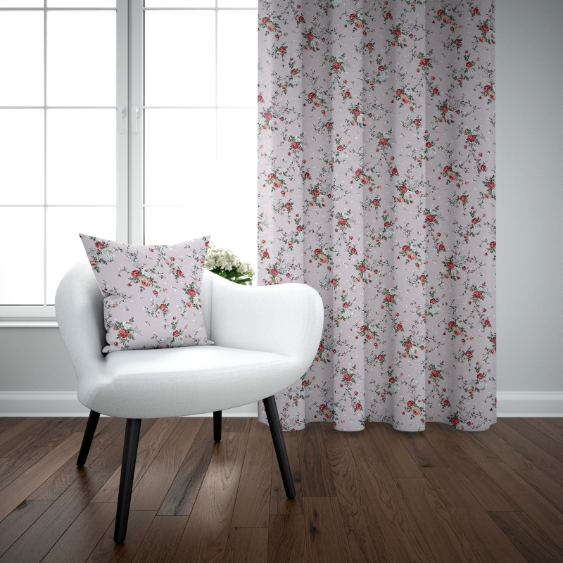 Ervi bavlněný závěs - růžičky na růžovém-2