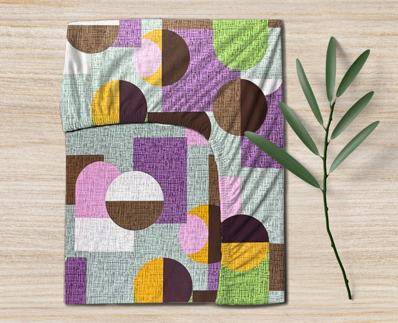 Ervi bavlněné napínací prostěradlo - Geometrický vzor fialové а zelené