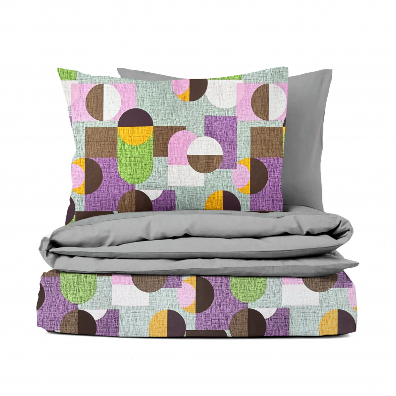 Ervi bavlněné povlečení oboustranné -  Geometrický vzor fialové а zelené/šedé