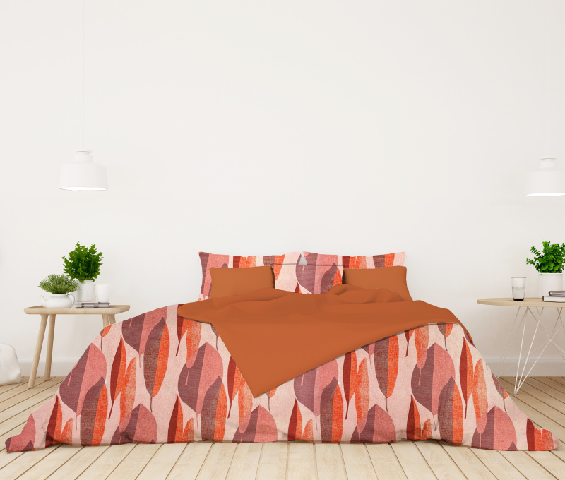 Ervi bavlněné povlečení oboustranné - oranžové podzimní listí/oranžové