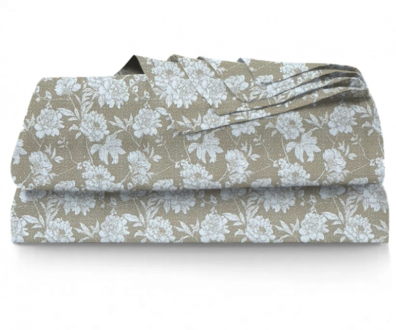 Ervi bavlněné prostěradlo - bílé květy na hnědém