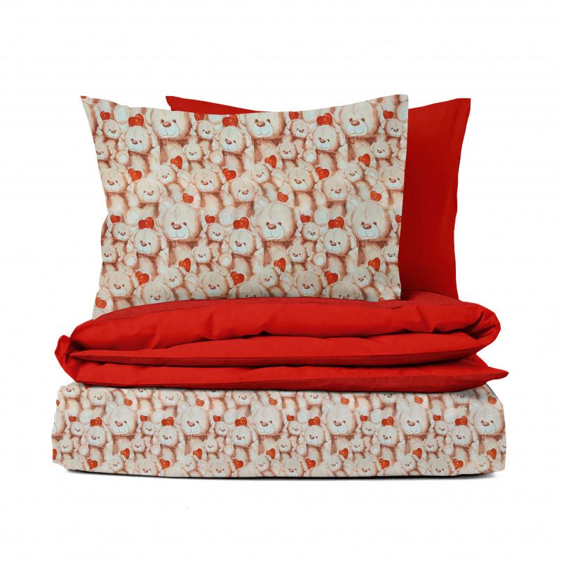 Ervi bavlněné povlečení oboustranné - Medvídek Teddy/červoné
