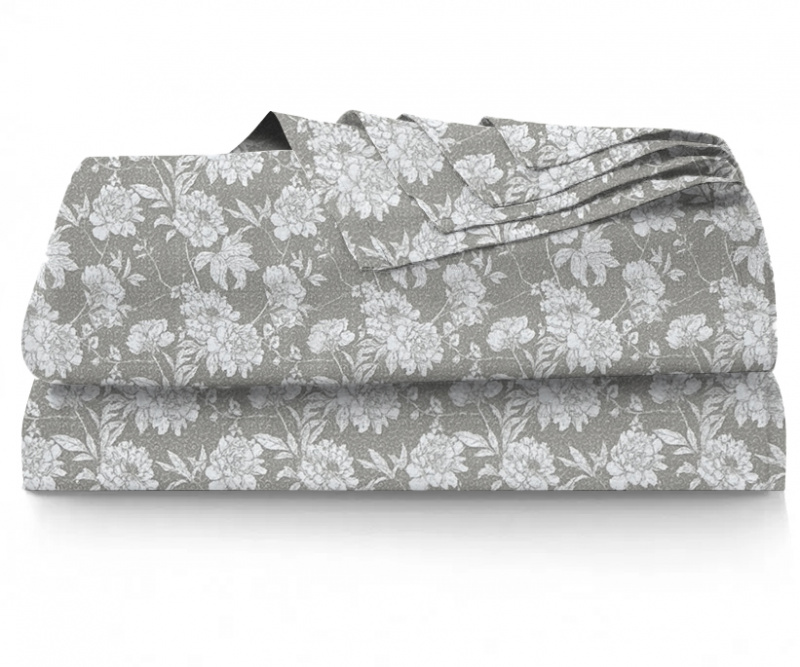 Ervi bavlněné prostěradlo - bílé květy na šedém