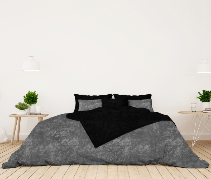 Ervi bavlněné povlečení oboustranné - šedé žihané/černé