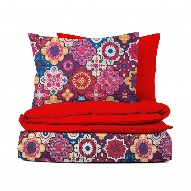 Ervi bavlněné povlečení oboustranné - barevný ornament/červené