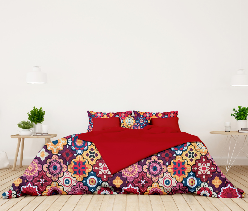 Ervi bavlněné povlečení oboustranné - barevný ornament/bordo