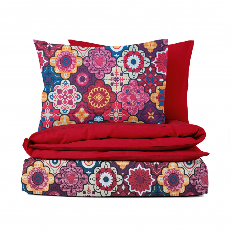 Ervi bavlněné povlečení oboustranné - barevný ornament/bordo