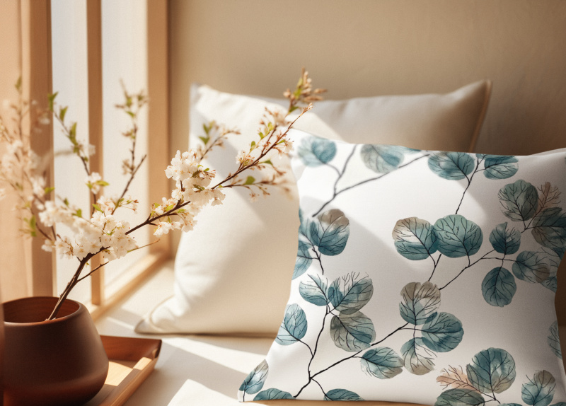 Ervi povlak na polštář bavlněný - akvarelové zelené listy