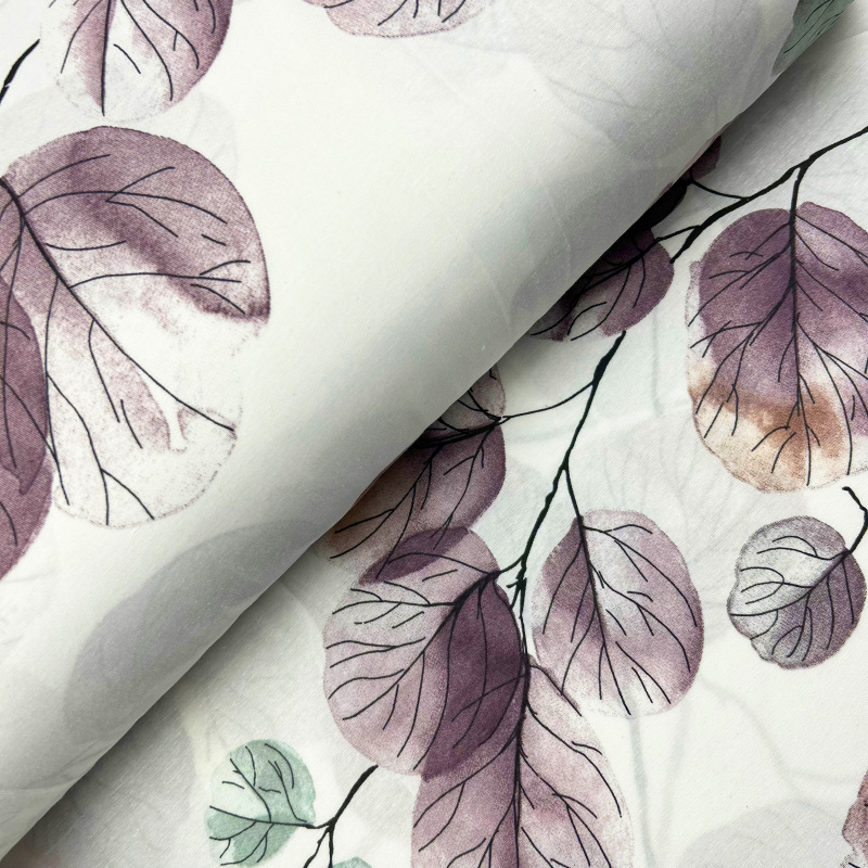 Ervi Bavlněná látka/plátno š.240cm -  akvarelové listy na bílém - 8862, metráž