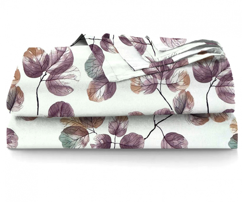 Ervi bavlněné prostěradlo - akvarelové listy na bílém
