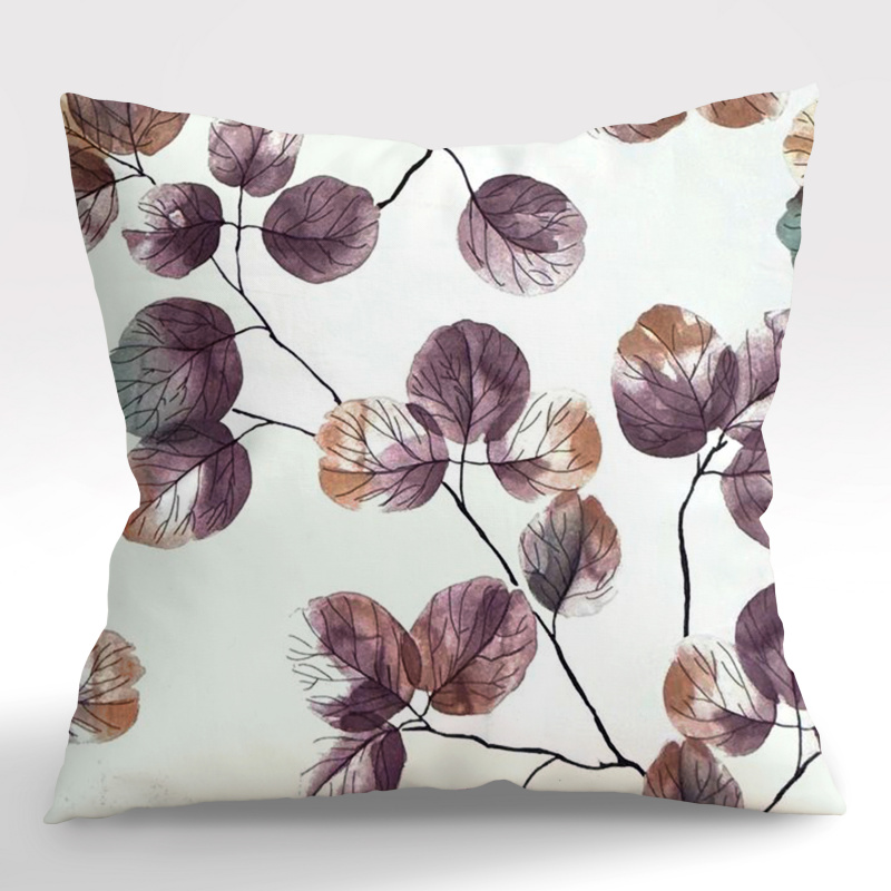 Ervi povlak na polštář bavlněný - akvarelové listy na bílém