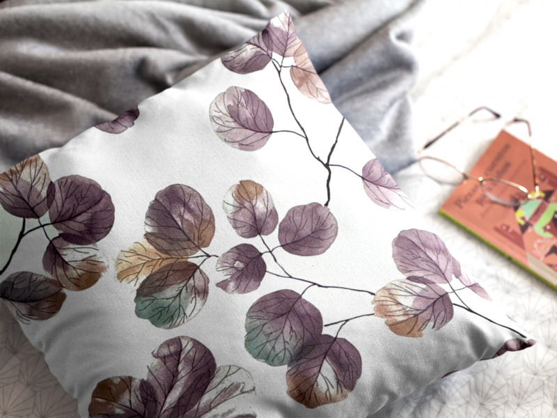 Ervi povlak na polštář bavlněný - akvarelové listy na bílém