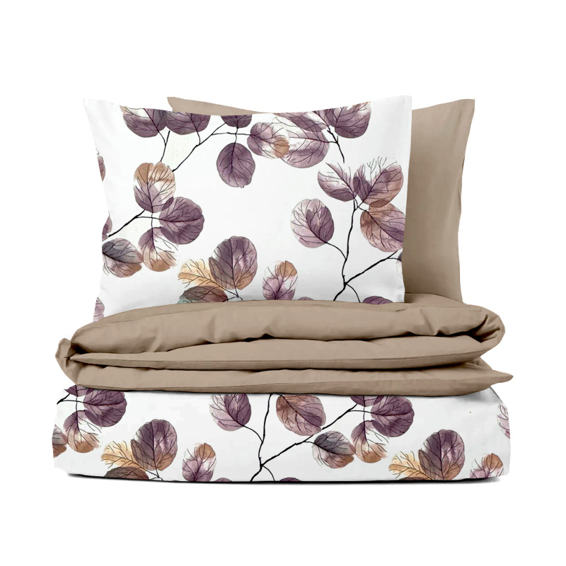 Ervi bavlněné povlečení oboustranné - akvarelové listy na bílém/béžové