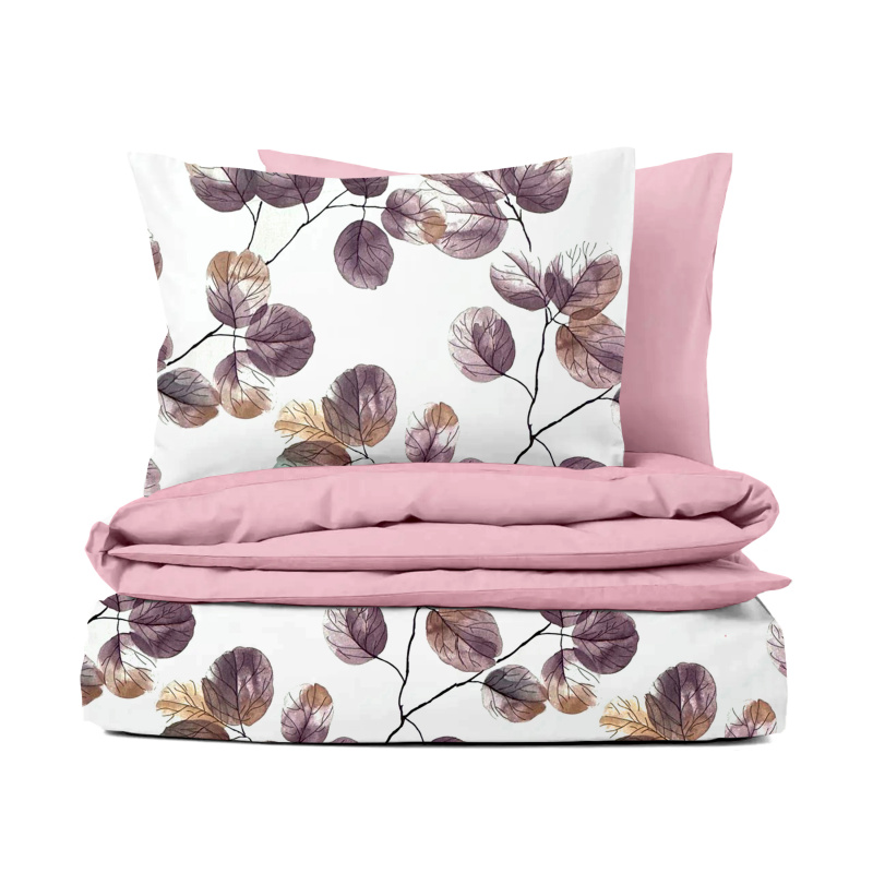 Ervi bavlněné povlečení oboustranné - akvarelové listy na bílém/růžové