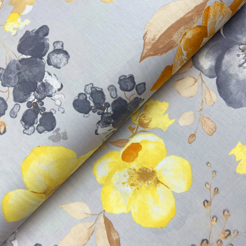 Ervi bavlna  š.240cm - žluté květy na šedém č.11637-10 , metráž