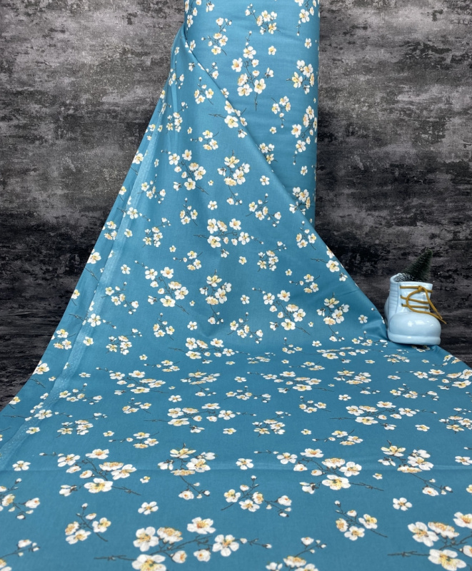 Ervi Bavlněná látka/plátno š.240cm - Třešňový květ na tyrkysovým č.25732-8, metráž