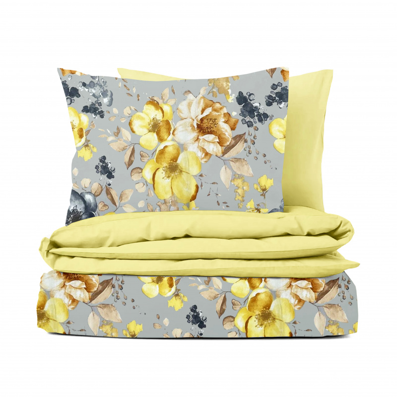 Ervi bavlněné povlečení oboustranné - žluté květy na šedém/žluté