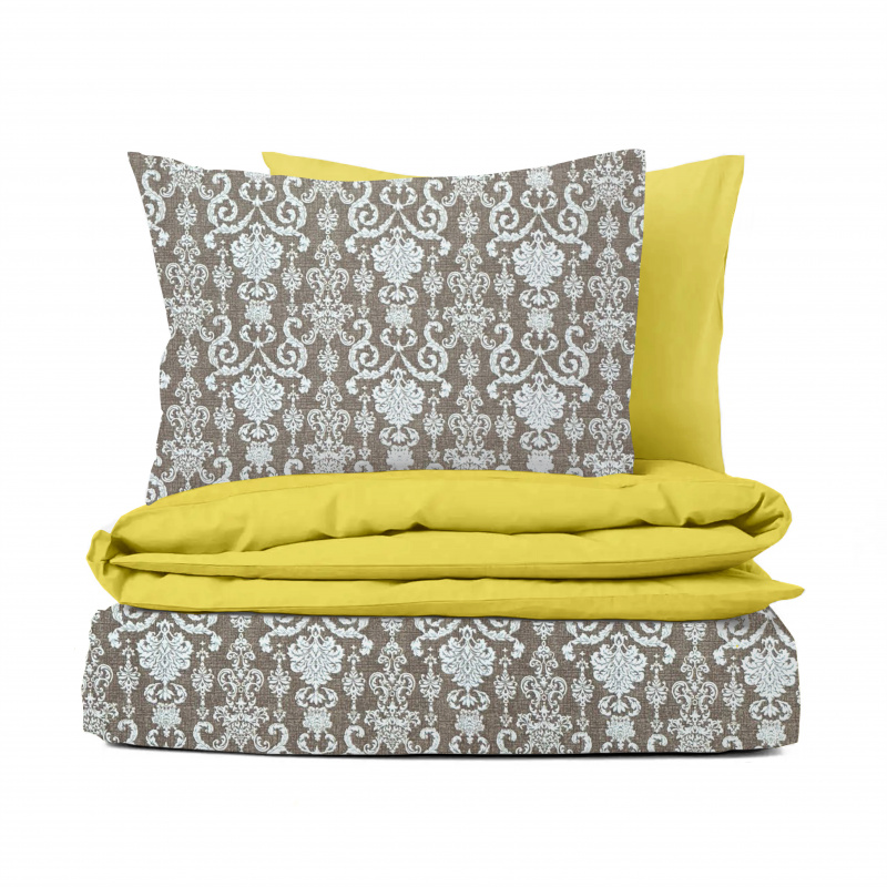 Ervi bavlněné povlečení oboustranné - Vintage motiv na béžovém/žluté