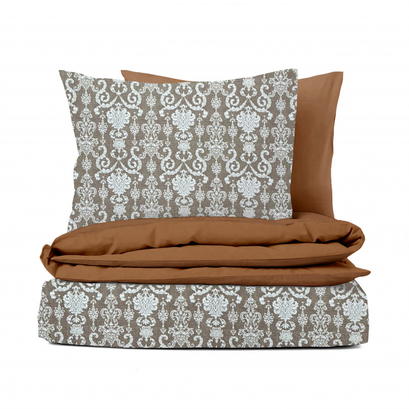 Ervi bavlněné povlečení oboustranné - Vintage motiv na béžovém/hnědé