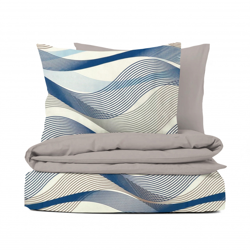 Ervi bavlněné povlečení oboustranné - pruhované vlny modré/šedé