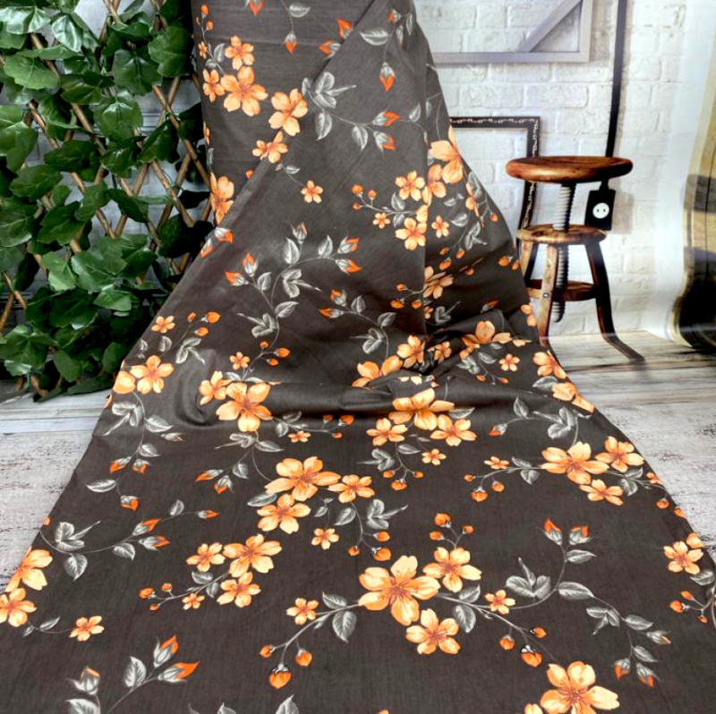 Ervi Bavlněná látka/plátno š.240cm - oránžové květy na hnědém 11632-16, metráž