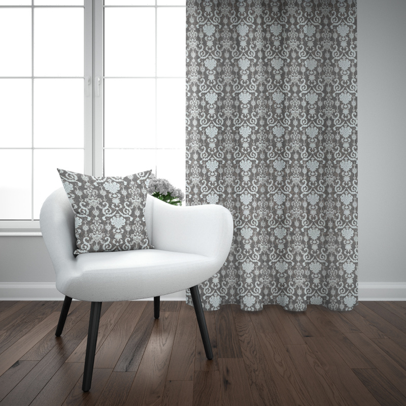 Ervi bavlněný závěs - Vintage motiv na šedém