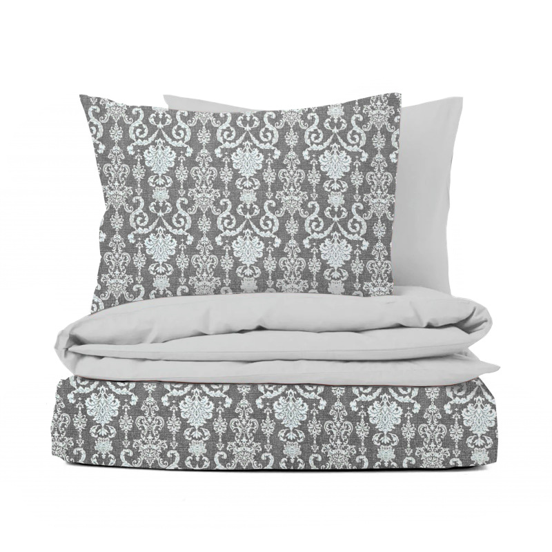 Ervi bavlněné povlečení oboustranné - Vintage motiv na šedém/světle šedé