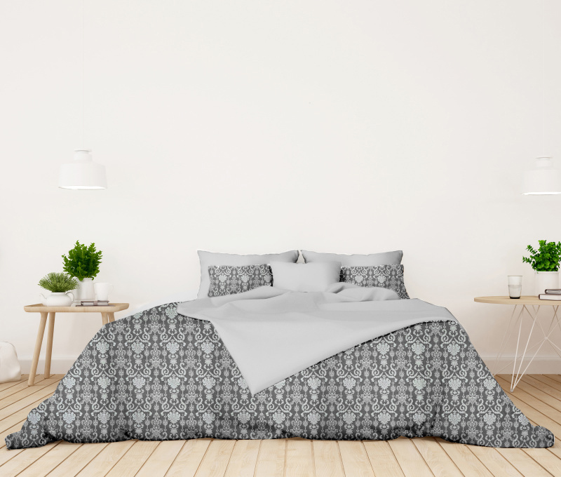 Ervi bavlněné povlečení oboustranné - Vintage motiv na šedém/světle šedé