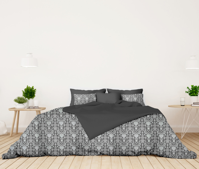 Ervi bavlněné povlečení oboustranné - Vintage motiv na šedém/šedé
